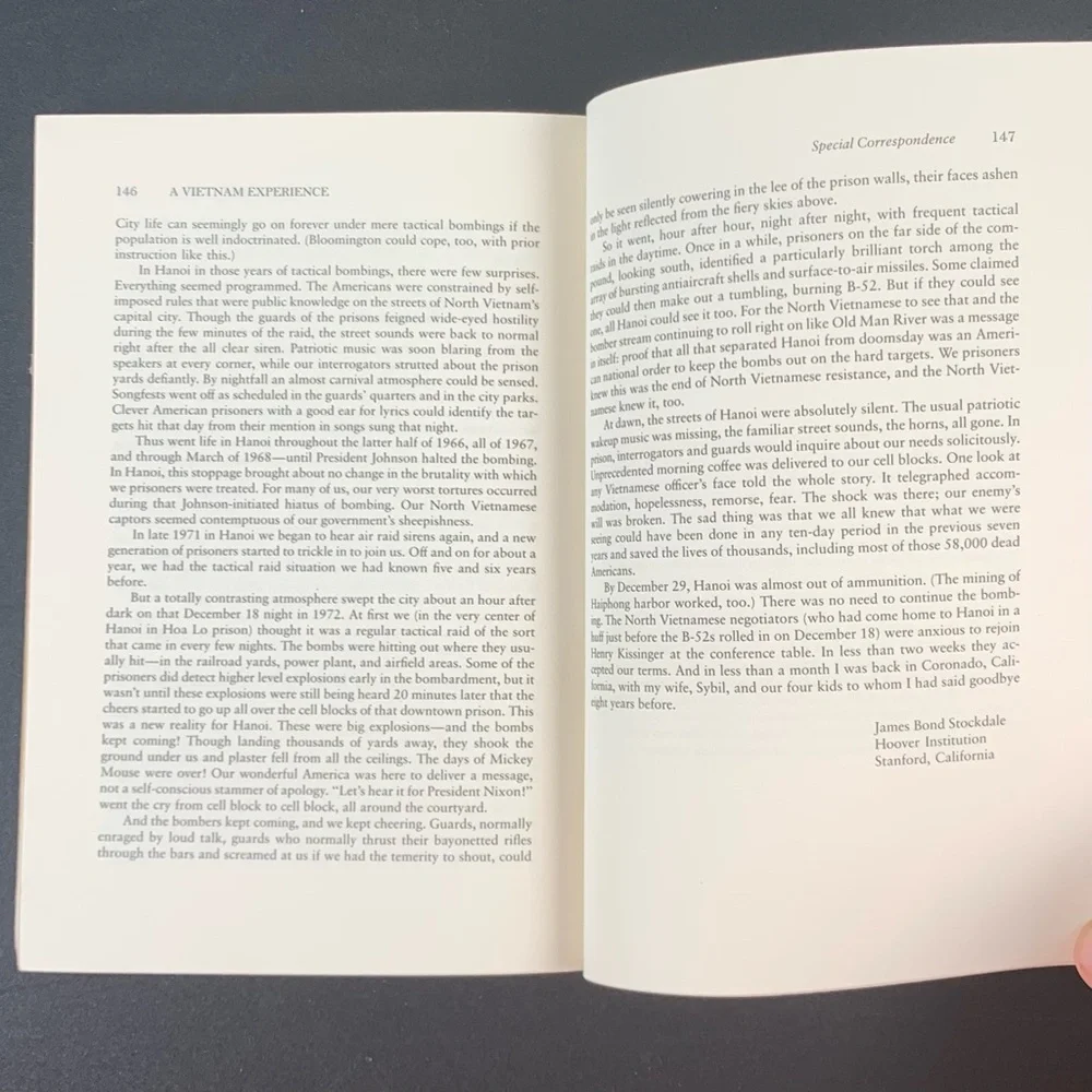 Ten Years of Reflection: A Vietnam Experience by James B. Stockdale. 1984.